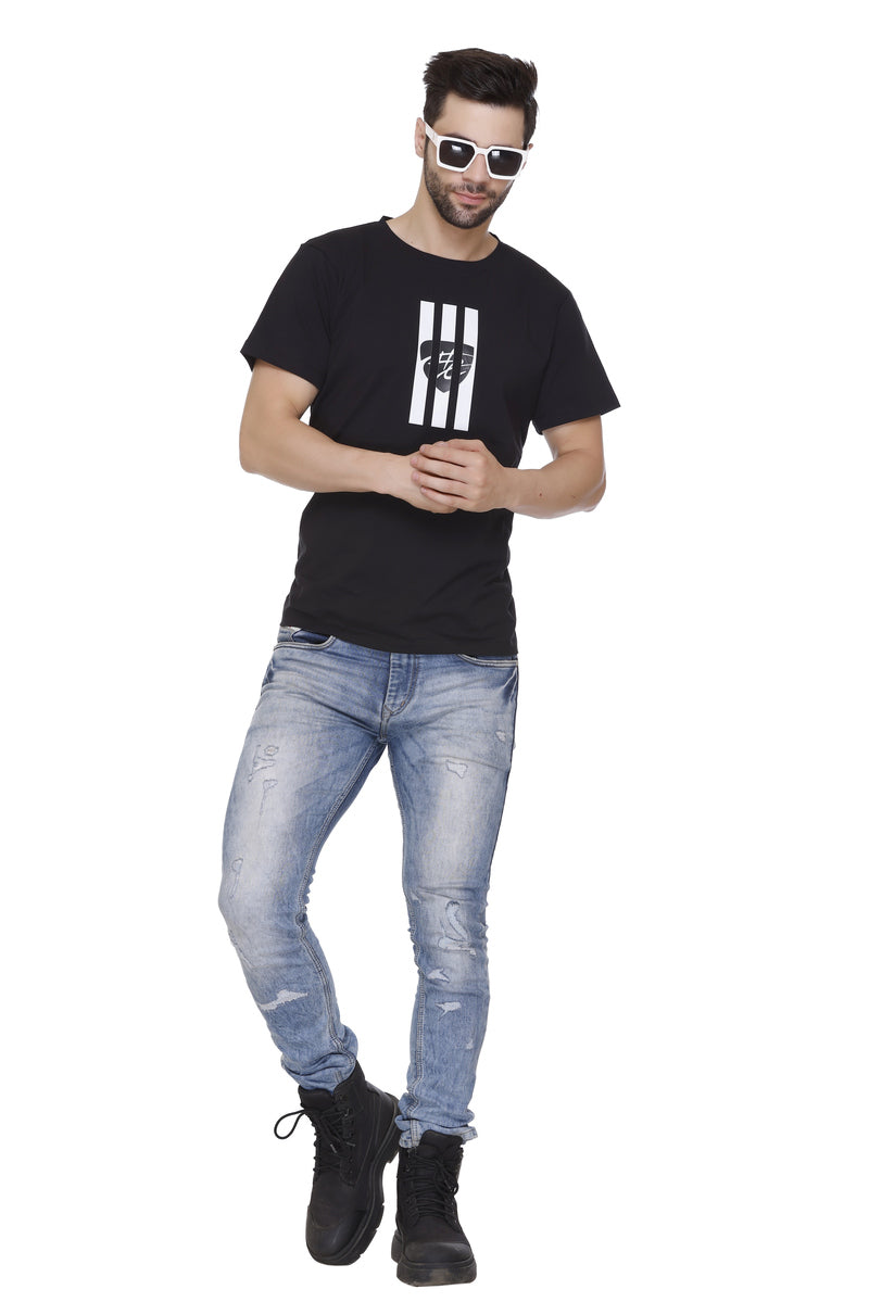 Hood Culture Men’s Printed Cotton Lycra Black T-Shirt