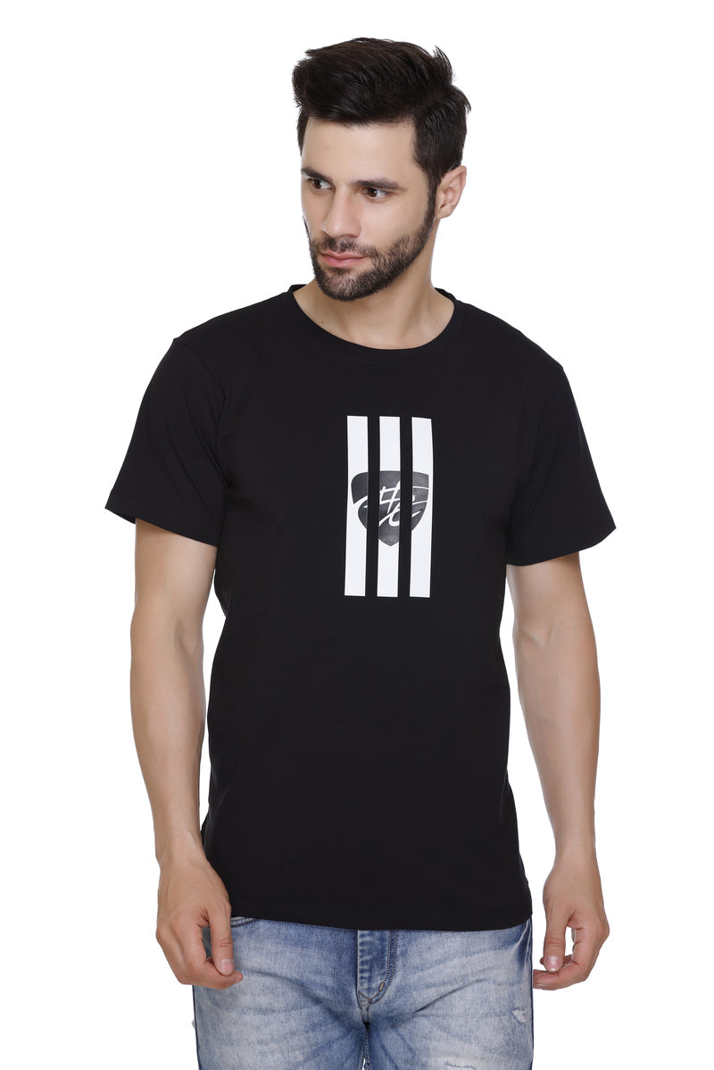 Hood Culture Men’s Printed Cotton Lycra Black T-Shirt