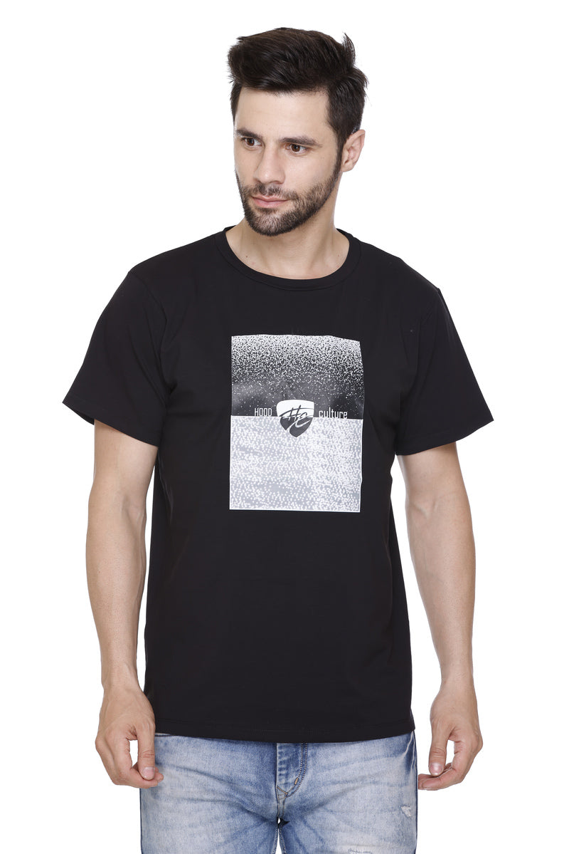 Hood Culture Men’s Printed Cotton Lycra T-Shirt Black