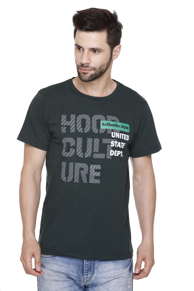 Hood Culture Men’s Printed Cotton Lycra T-Shirt