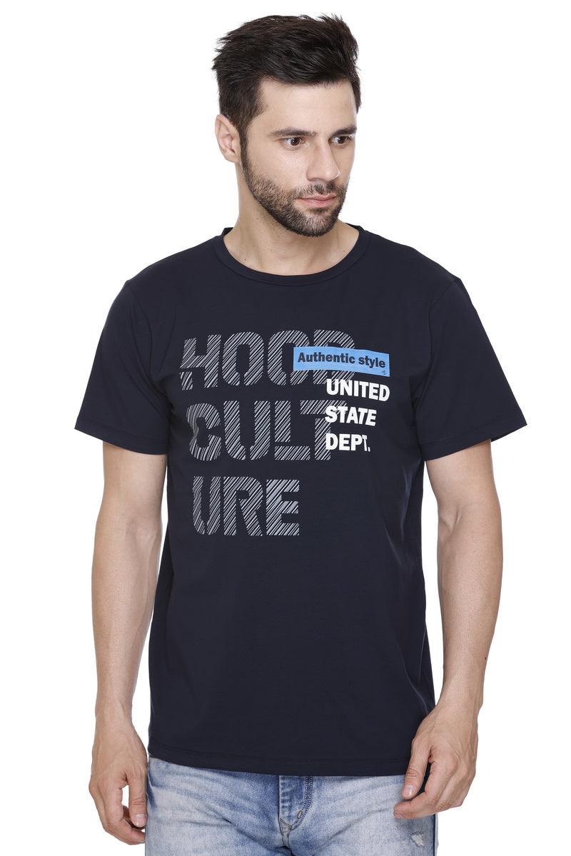 Hood Culture Men’s Printed Cotton Lycra T-Shirt