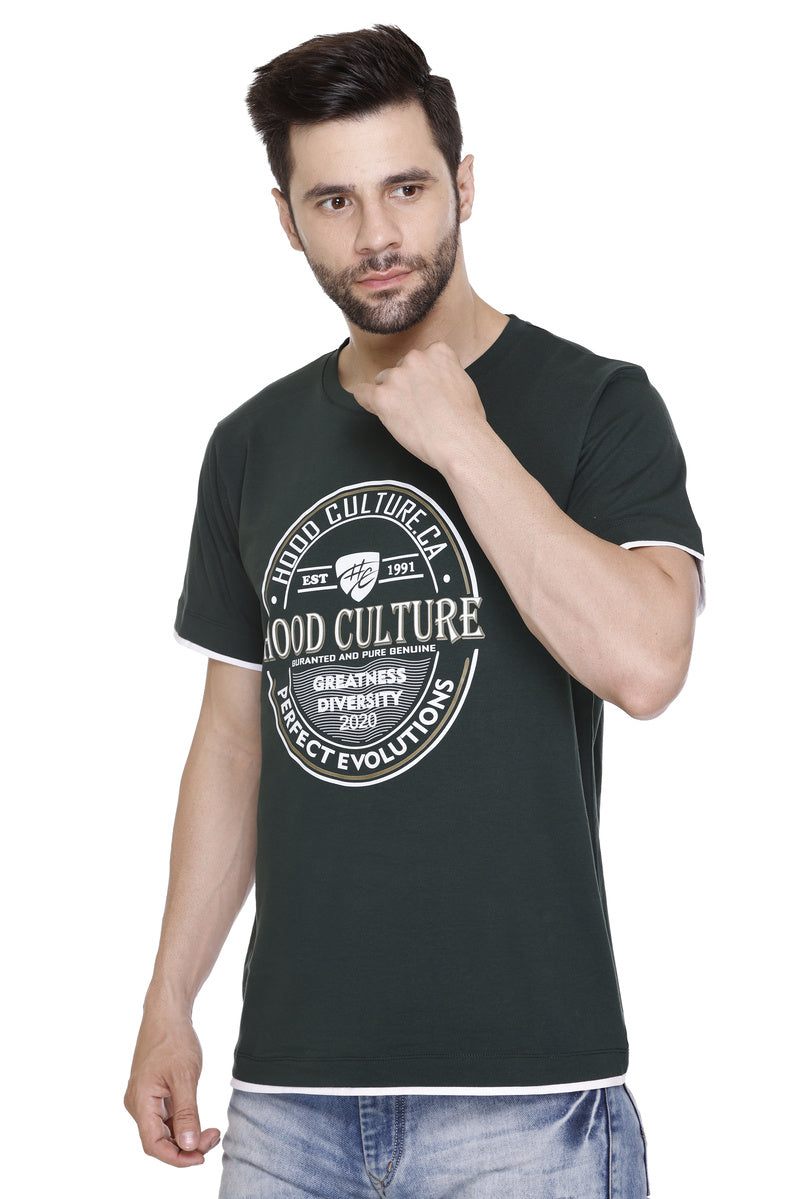 Hood Culture Men’s Printed Cotton Lycra T-Shirt