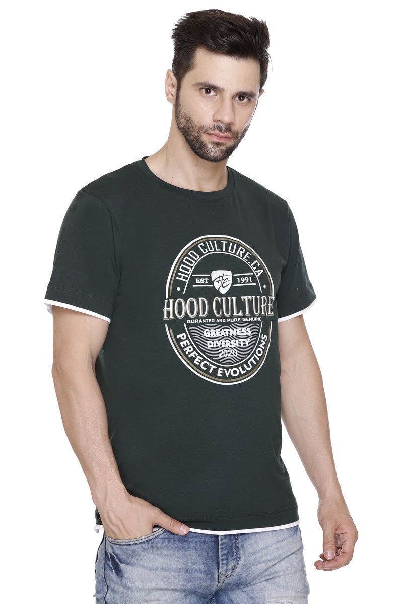 Hood Culture Men’s Printed Cotton Lycra T-Shirt