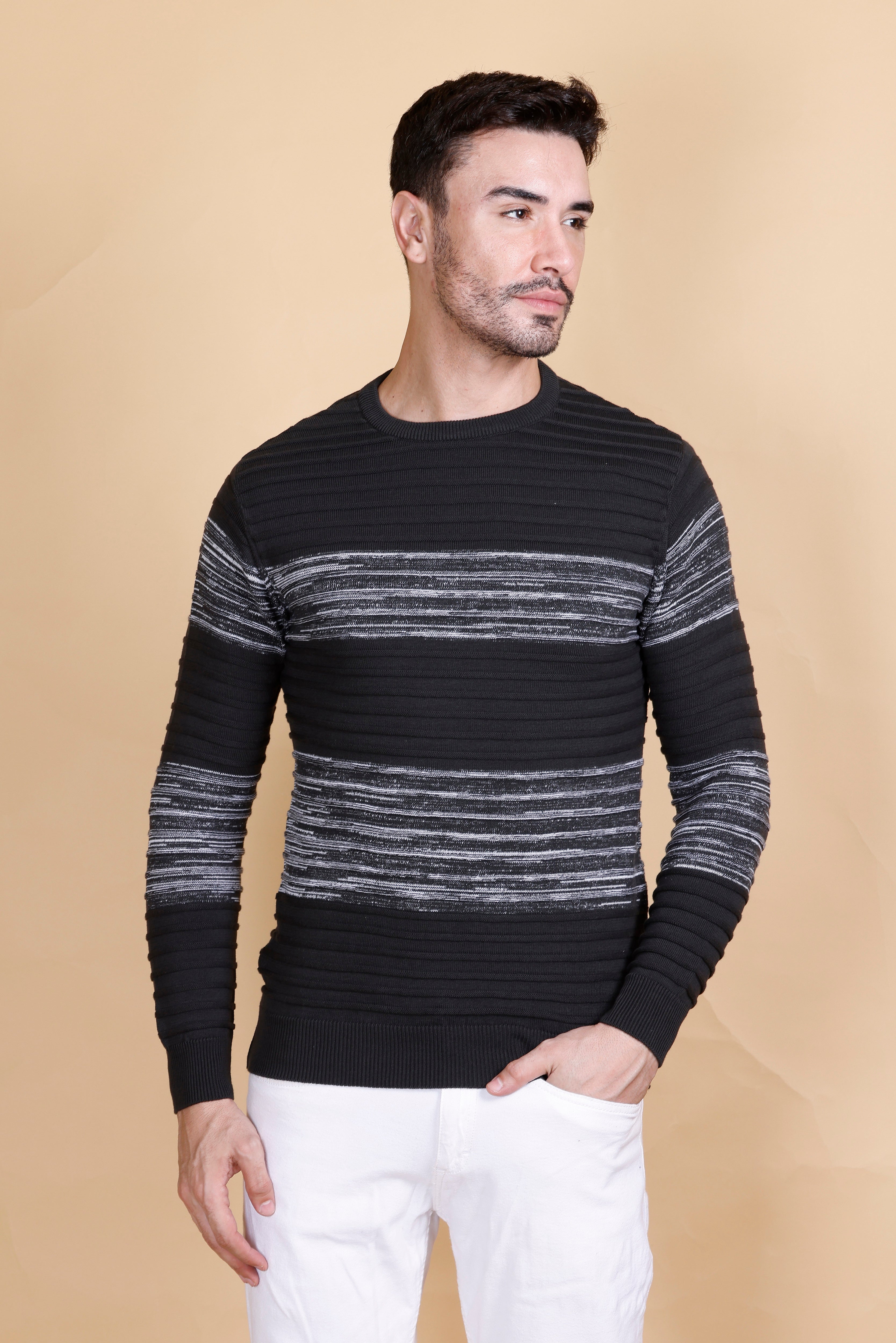 Men's Cotton Wool Grey Striped Sweater