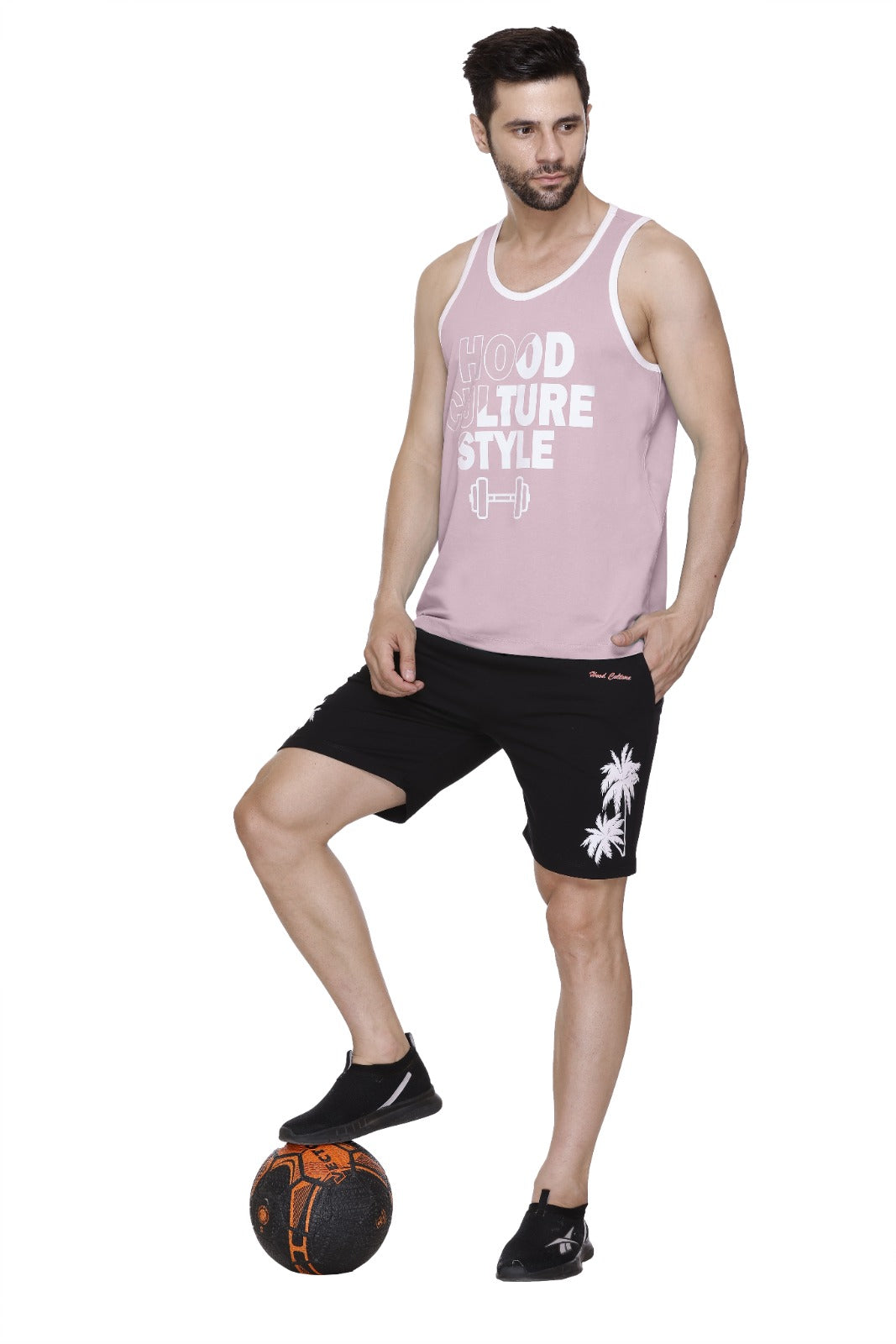 Pink & Black Regular Fit Printed Nightwear Set for Men