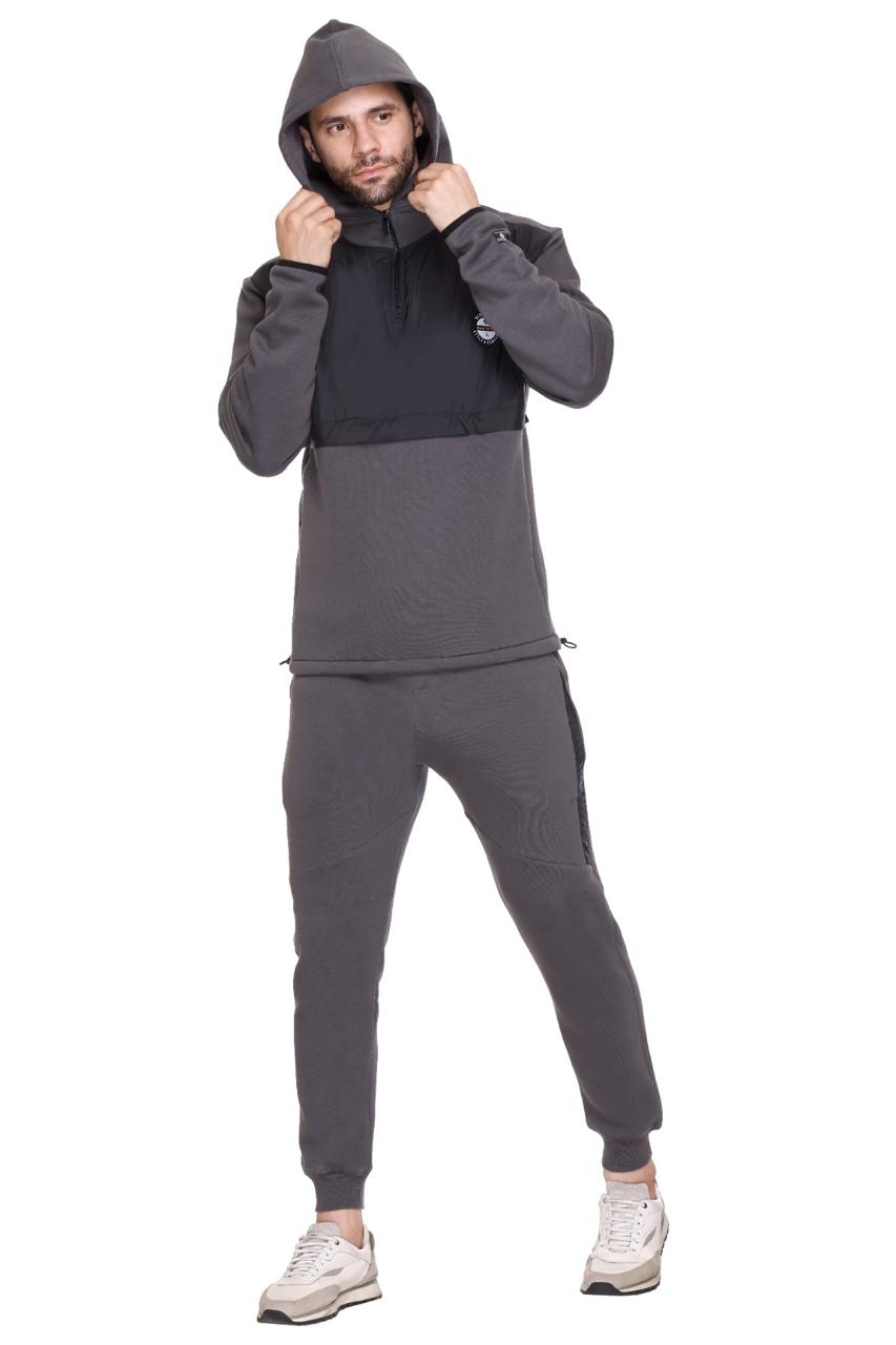 Men's Solid Hood Grey Melange Tracksuits